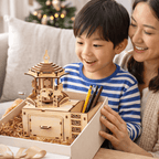 DIY Hand-Crank Wooden Carousel Music Box Pen Holder product detail image 6